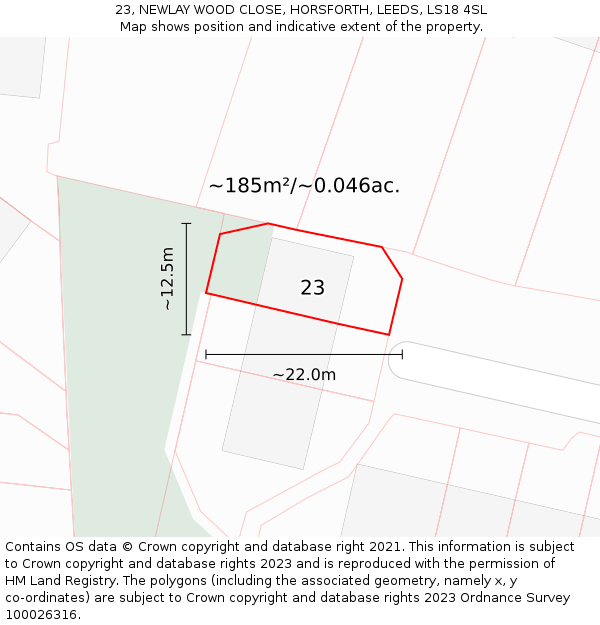 23, NEWLAY WOOD CLOSE, HORSFORTH, LEEDS, LS18 4SL: Plot and title map