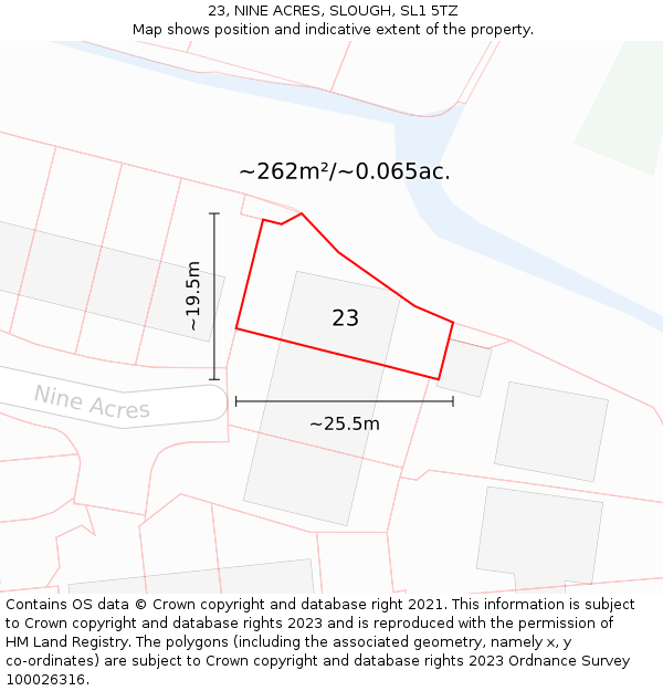 23, NINE ACRES, SLOUGH, SL1 5TZ: Plot and title map