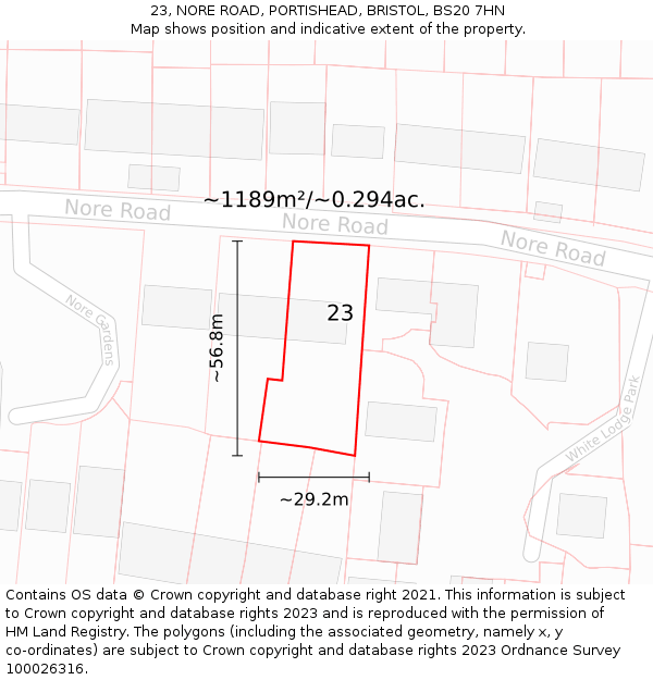 23, NORE ROAD, PORTISHEAD, BRISTOL, BS20 7HN: Plot and title map