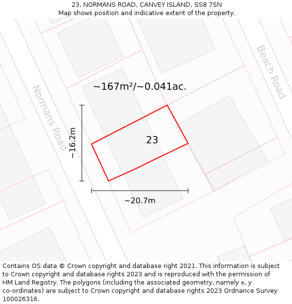 23, NORMANS ROAD, CANVEY ISLAND, SS8 7SN: Plot and title map