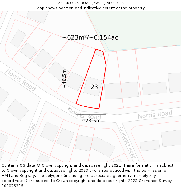 23, NORRIS ROAD, SALE, M33 3GR: Plot and title map