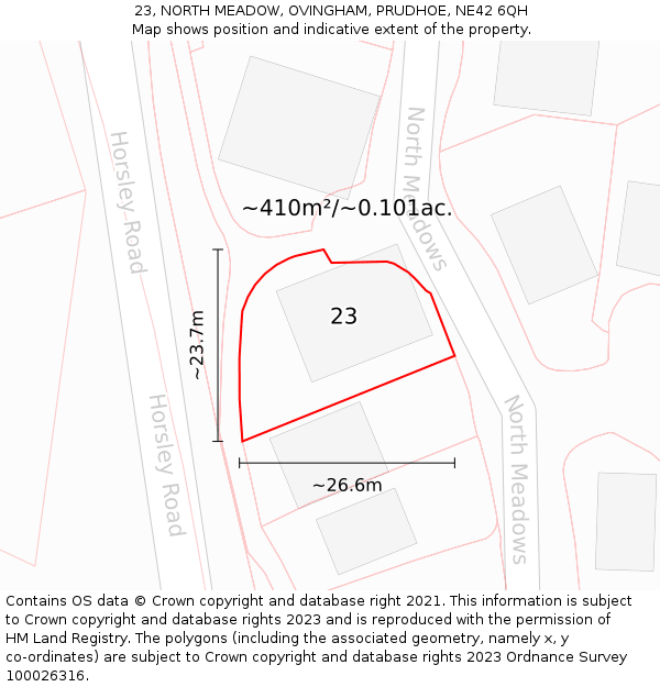 23, NORTH MEADOW, OVINGHAM, PRUDHOE, NE42 6QH: Plot and title map