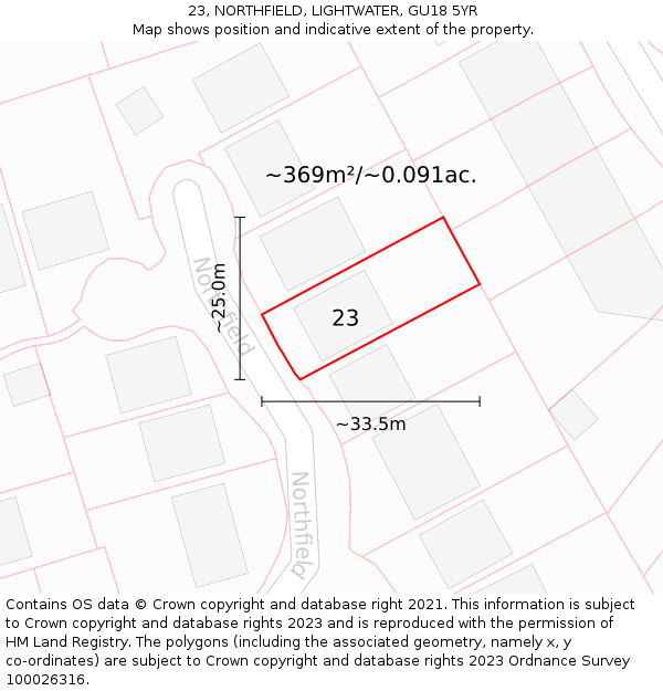 23, NORTHFIELD, LIGHTWATER, GU18 5YR: Plot and title map