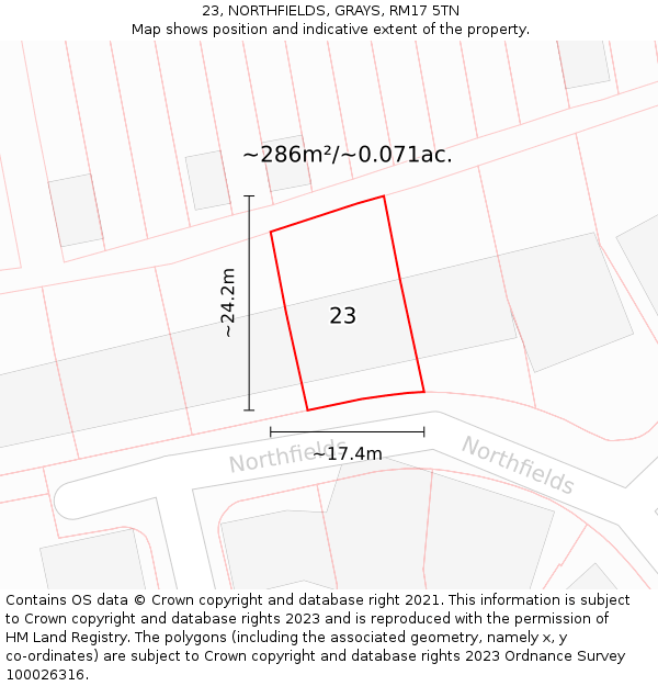 23, NORTHFIELDS, GRAYS, RM17 5TN: Plot and title map