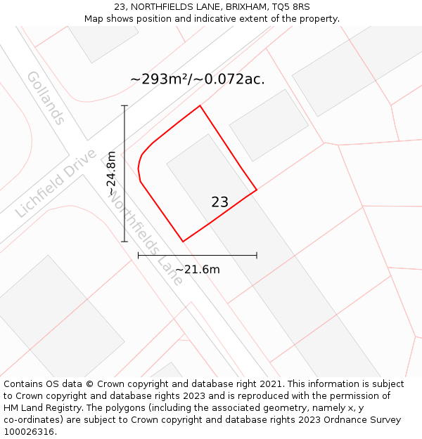 23, NORTHFIELDS LANE, BRIXHAM, TQ5 8RS: Plot and title map