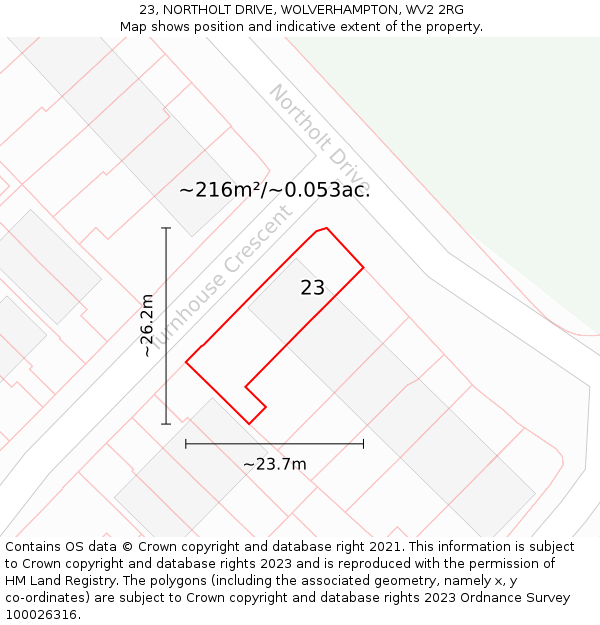 23, NORTHOLT DRIVE, WOLVERHAMPTON, WV2 2RG: Plot and title map