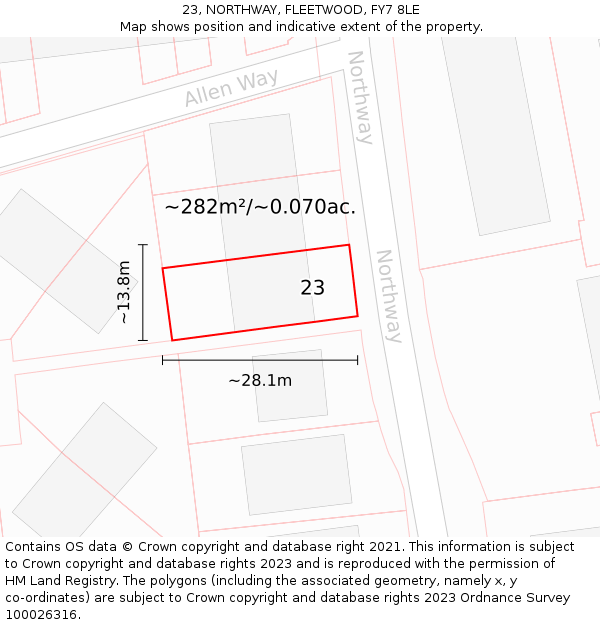 23, NORTHWAY, FLEETWOOD, FY7 8LE: Plot and title map