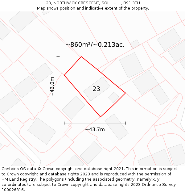 23, NORTHWICK CRESCENT, SOLIHULL, B91 3TU: Plot and title map