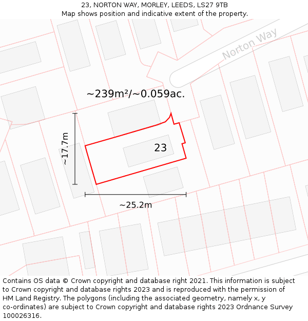 23, NORTON WAY, MORLEY, LEEDS, LS27 9TB: Plot and title map