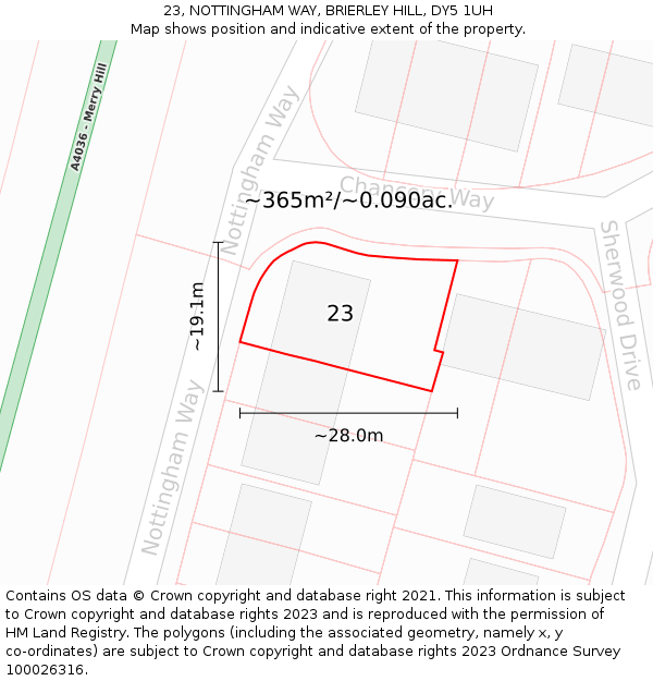 23, NOTTINGHAM WAY, BRIERLEY HILL, DY5 1UH: Plot and title map