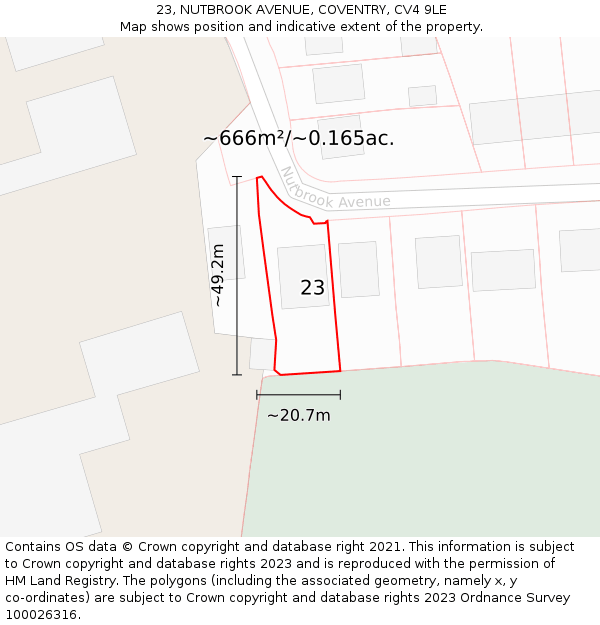 23, NUTBROOK AVENUE, COVENTRY, CV4 9LE: Plot and title map