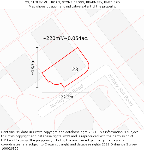 23, NUTLEY MILL ROAD, STONE CROSS, PEVENSEY, BN24 5PD: Plot and title map