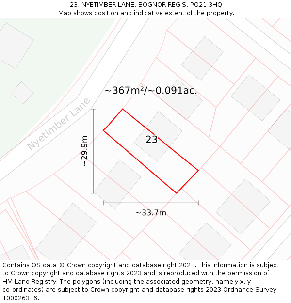 23, NYETIMBER LANE, BOGNOR REGIS, PO21 3HQ: Plot and title map