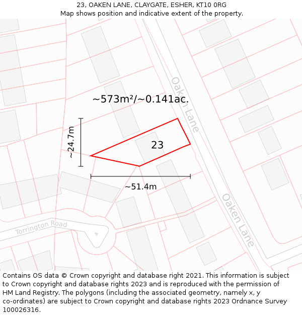 23, OAKEN LANE, CLAYGATE, ESHER, KT10 0RG: Plot and title map