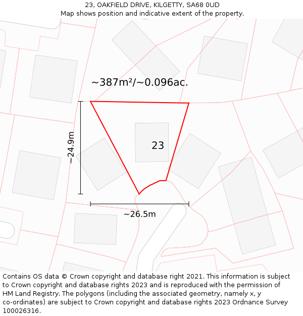 23, OAKFIELD DRIVE, KILGETTY, SA68 0UD: Plot and title map