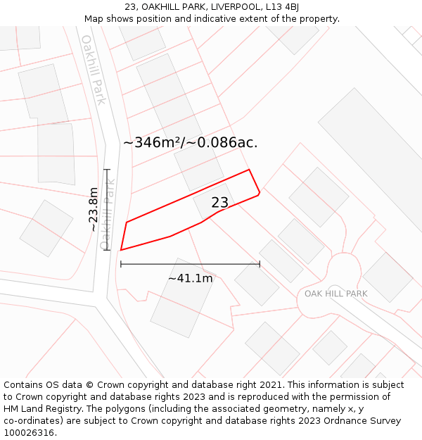 23, OAKHILL PARK, LIVERPOOL, L13 4BJ: Plot and title map