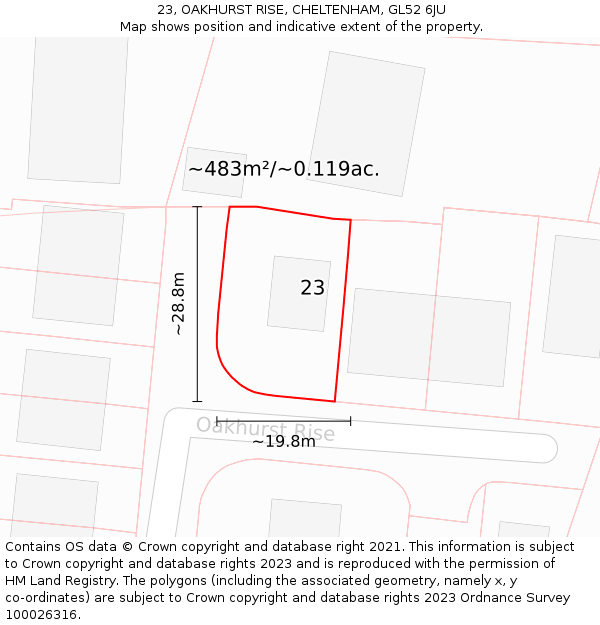 23, OAKHURST RISE, CHELTENHAM, GL52 6JU: Plot and title map