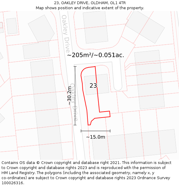 23, OAKLEY DRIVE, OLDHAM, OL1 4TR: Plot and title map