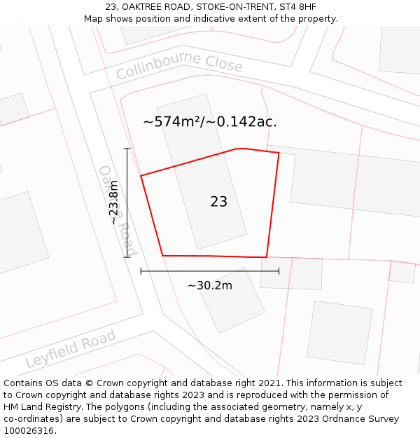 23, OAKTREE ROAD, STOKE-ON-TRENT, ST4 8HF: Plot and title map