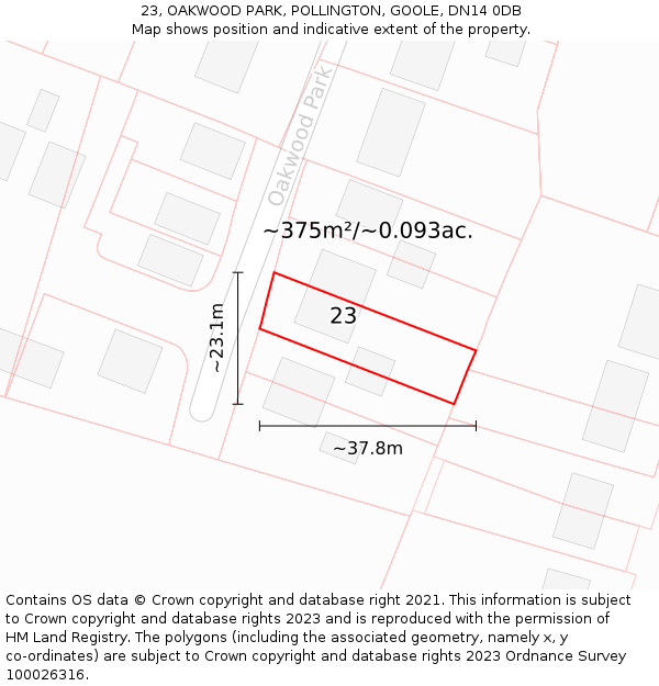 23, OAKWOOD PARK, POLLINGTON, GOOLE, DN14 0DB: Plot and title map