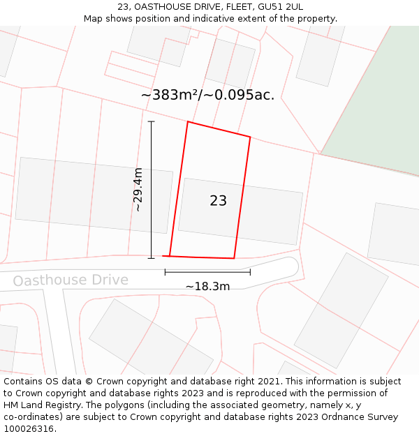 23, OASTHOUSE DRIVE, FLEET, GU51 2UL: Plot and title map