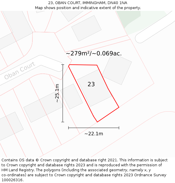 23, OBAN COURT, IMMINGHAM, DN40 1NA: Plot and title map