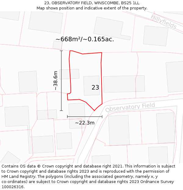 23, OBSERVATORY FIELD, WINSCOMBE, BS25 1LL: Plot and title map