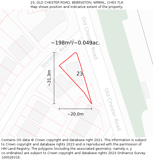 23, OLD CHESTER ROAD, BEBINGTON, WIRRAL, CH63 7LA: Plot and title map