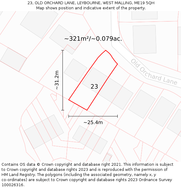 23, OLD ORCHARD LANE, LEYBOURNE, WEST MALLING, ME19 5QH: Plot and title map