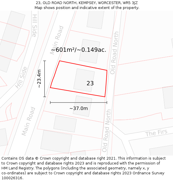 23, OLD ROAD NORTH, KEMPSEY, WORCESTER, WR5 3JZ: Plot and title map