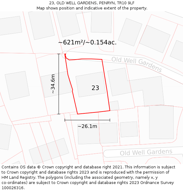 23, OLD WELL GARDENS, PENRYN, TR10 9LF: Plot and title map