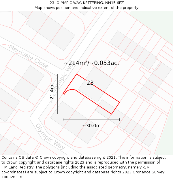 23, OLYMPIC WAY, KETTERING, NN15 6FZ: Plot and title map