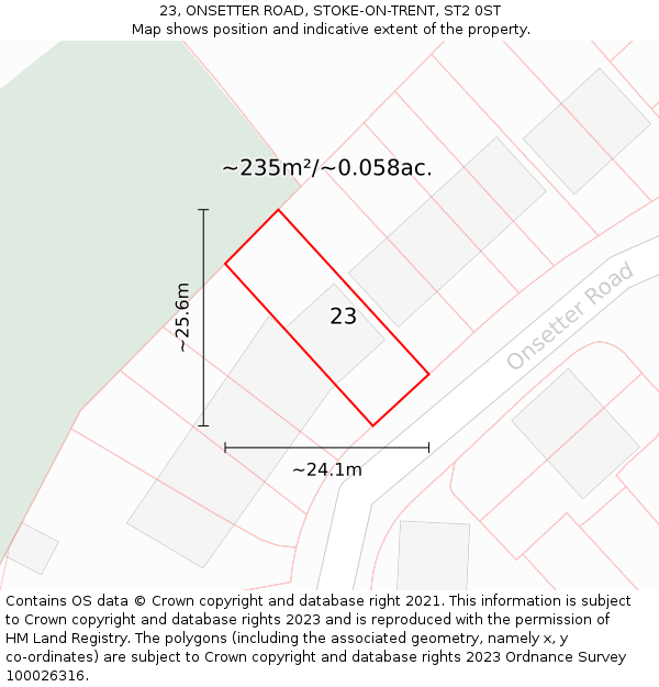 23, ONSETTER ROAD, STOKE-ON-TRENT, ST2 0ST: Plot and title map