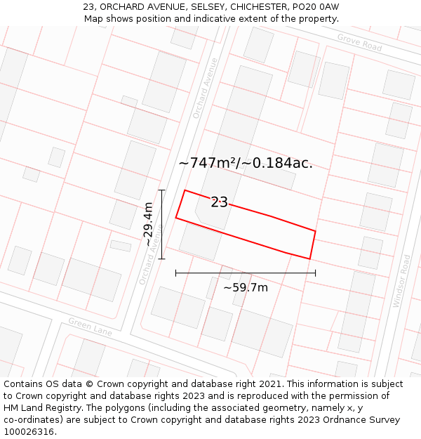 23, ORCHARD AVENUE, SELSEY, CHICHESTER, PO20 0AW: Plot and title map