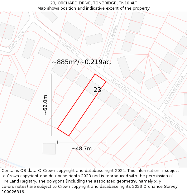 23, ORCHARD DRIVE, TONBRIDGE, TN10 4LT: Plot and title map