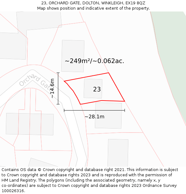 23, ORCHARD GATE, DOLTON, WINKLEIGH, EX19 8QZ: Plot and title map