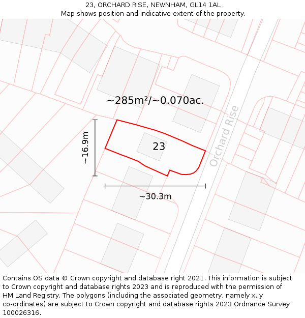 23, ORCHARD RISE, NEWNHAM, GL14 1AL: Plot and title map