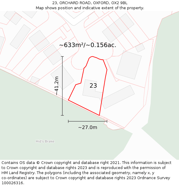 23, ORCHARD ROAD, OXFORD, OX2 9BL: Plot and title map