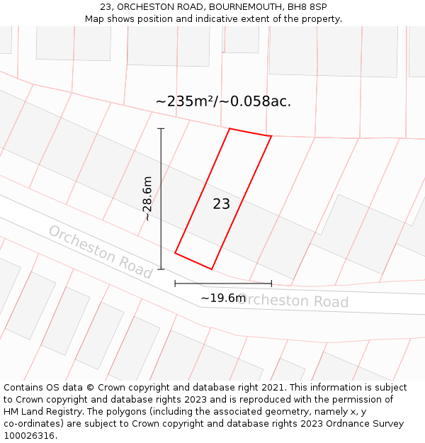 23, ORCHESTON ROAD, BOURNEMOUTH, BH8 8SP: Plot and title map