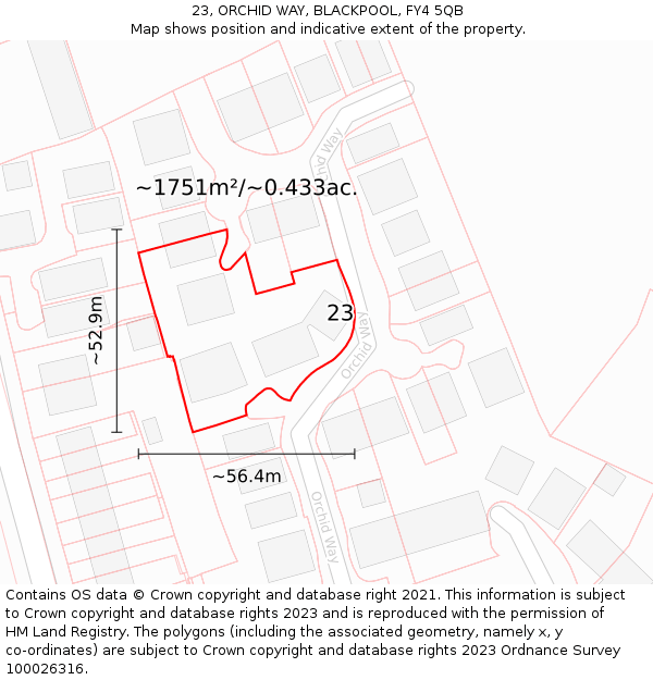 23, ORCHID WAY, BLACKPOOL, FY4 5QB: Plot and title map