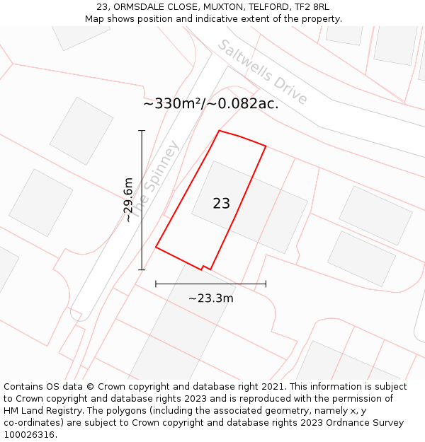 23, ORMSDALE CLOSE, MUXTON, TELFORD, TF2 8RL: Plot and title map