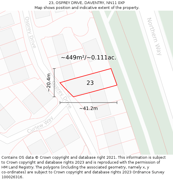 23, OSPREY DRIVE, DAVENTRY, NN11 0XP: Plot and title map