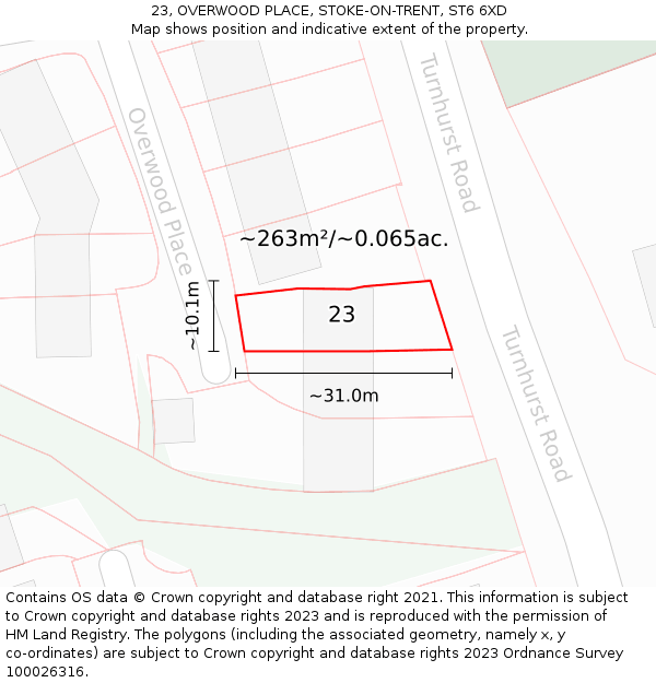 23, OVERWOOD PLACE, STOKE-ON-TRENT, ST6 6XD: Plot and title map