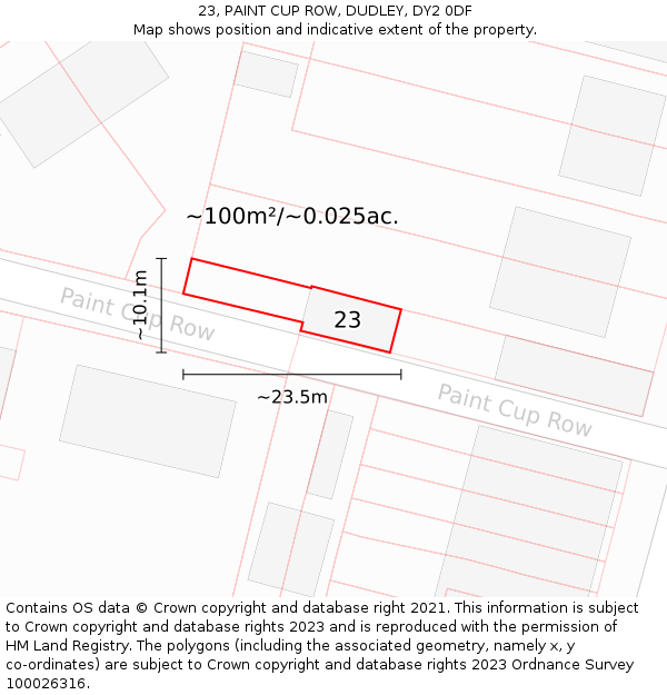 23, PAINT CUP ROW, DUDLEY, DY2 0DF: Plot and title map