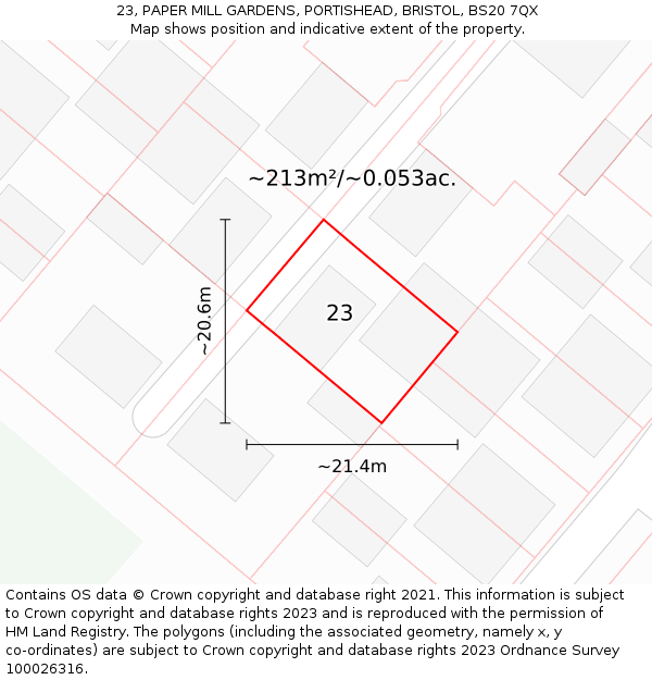 23, PAPER MILL GARDENS, PORTISHEAD, BRISTOL, BS20 7QX: Plot and title map