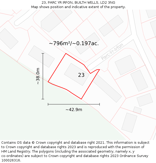 23, PARC YR IRFON, BUILTH WELLS, LD2 3NG: Plot and title map