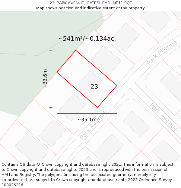 23, PARK AVENUE, GATESHEAD, NE11 9QE: Plot and title map