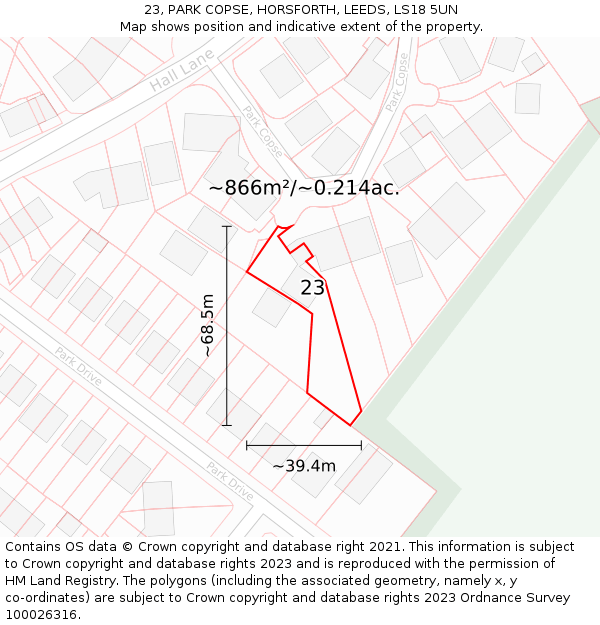 23, PARK COPSE, HORSFORTH, LEEDS, LS18 5UN: Plot and title map