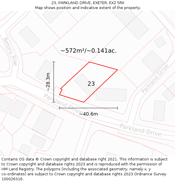 23, PARKLAND DRIVE, EXETER, EX2 5RX: Plot and title map