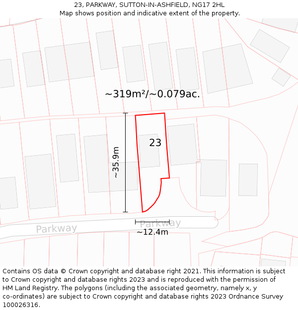 23, PARKWAY, SUTTON-IN-ASHFIELD, NG17 2HL: Plot and title map